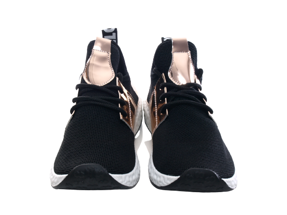 Baskets basses de sport pour femme, chaussures de loisirs, sneakers noir et or # 241