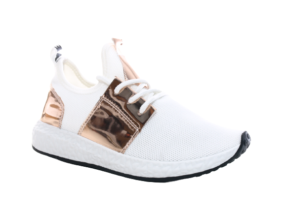Baskets basses de sport pour femme, chaussures de loisirs, sneakers blanc doré n° 241