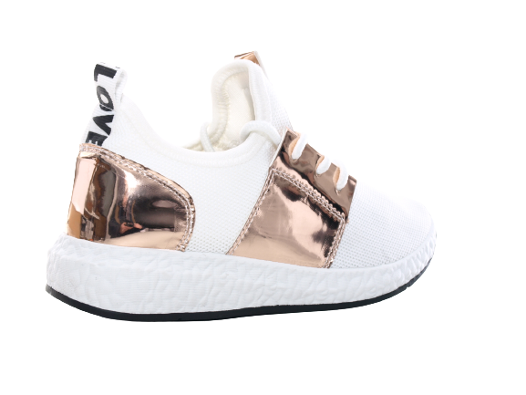 Baskets basses de sport pour femme, chaussures de loisirs, sneakers blanc doré n° 241