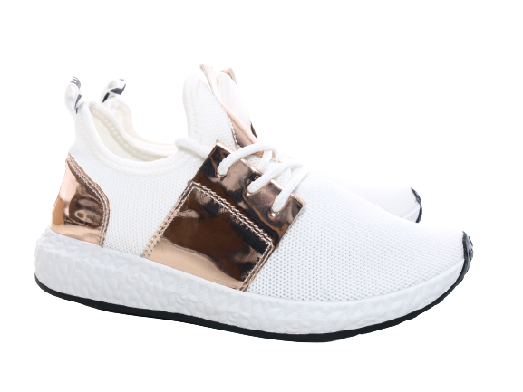 Baskets basses de sport pour femme, chaussures de loisirs, sneakers blanc doré n° 241