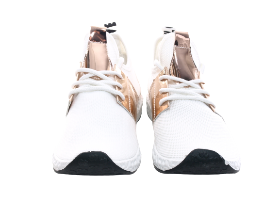 Baskets basses de sport pour femme, chaussures de loisirs, sneakers blanc doré n° 241