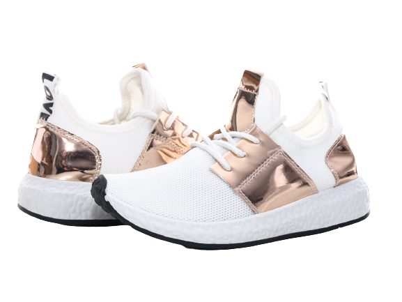 Baskets basses de sport pour femme, chaussures de loisirs, sneakers blanc doré n° 241