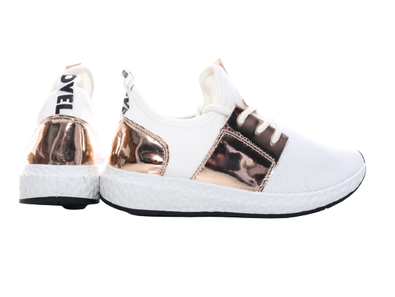 Baskets basses de sport pour femme, chaussures de loisirs, sneakers blanc doré n° 241