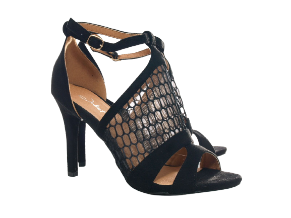 Damen High Heels Abendschuhe Pumps Riemen Black # 66-8