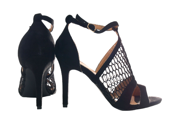 Damen High Heels Abendschuhe Pumps Riemen Black # 66-8