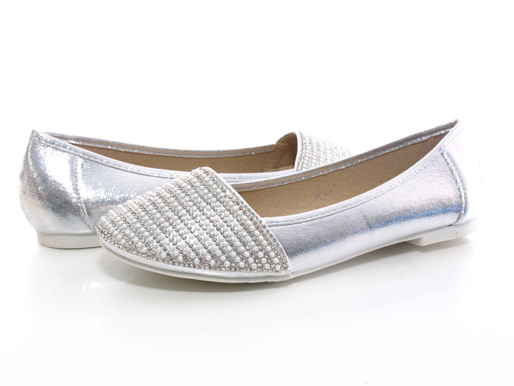 Ballerines mocassins à enfiler pour femme, chaussures plates décontractées, argenté n° 1