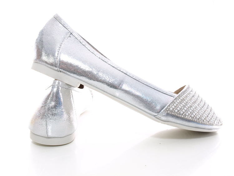 Ballerines mocassins à enfiler pour femme, chaussures plates décontractées, argenté n° 1