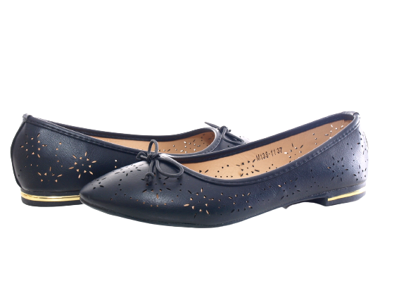 Ballerines mocassins à enfiler pour femmes, chaussures basses, décontractées, noir # 138-11