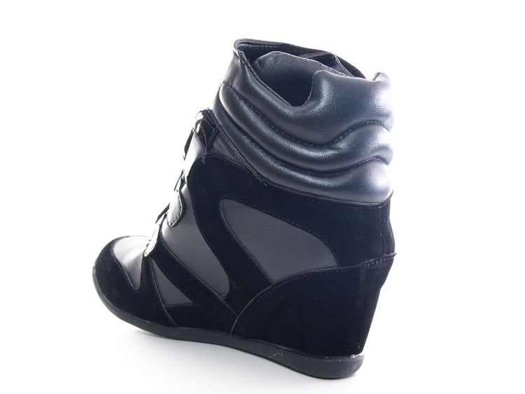 Damen Keilabsatz Boots Stiefelette Black # A08