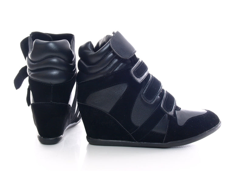 Damen Keilabsatz Boots Stiefelette Black # A08