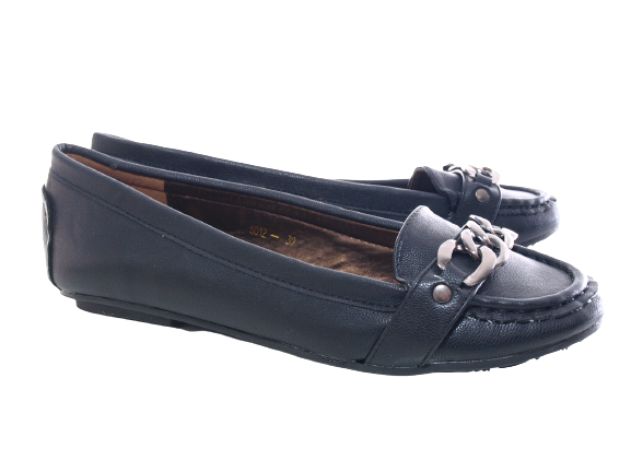 Mocassins ballerines chaussures basses pour femme, sans lacets, style décontracté, noir # 012