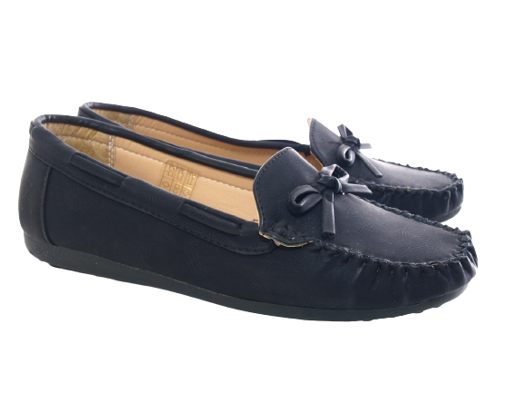 Ballerines mocassins sans lacets pour femmes, chaussures plates décontractées, noir # 05-10
