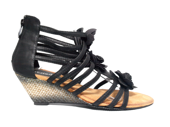 Sandales compensées à plateforme pour femmes style romain noir # 929-16