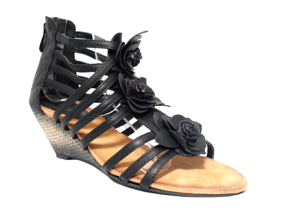 Damen Keilabsatz Wedges Plateau Sandalen Sandaletten Keilabsatz Römer Black # 929-16