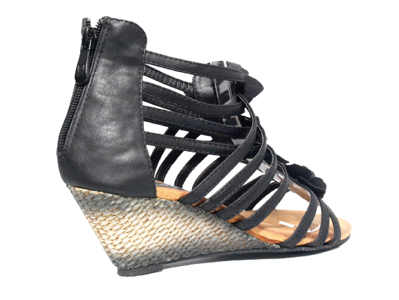 Damen Keilabsatz Wedges Plateau Sandalen Sandaletten Keilabsatz Römer Black # 929-16