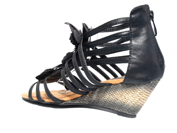 Damen Keilabsatz Wedges Plateau Sandalen Sandaletten Keilabsatz Römer Black # 929-16