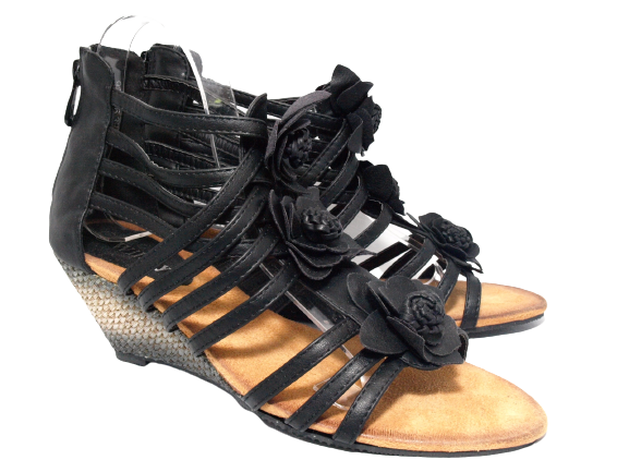Damen Keilabsatz Wedges Plateau Sandalen Sandaletten Keilabsatz Römer Black # 929-16