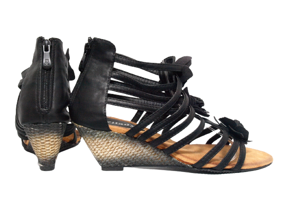Damen Keilabsatz Wedges Plateau Sandalen Sandaletten Keilabsatz Römer Black # 929-16