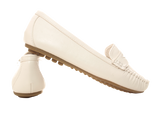 Damen Slipper Halbschuhe Ballerina Loafer Mokassins Slip On Flats Freizeit White # 764