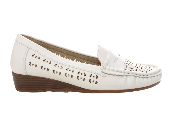 Ballerines à talons compensés pour femmes, mocassins, chaussures à enfiler, chaussures plates, loisirs, blanc # 555-37