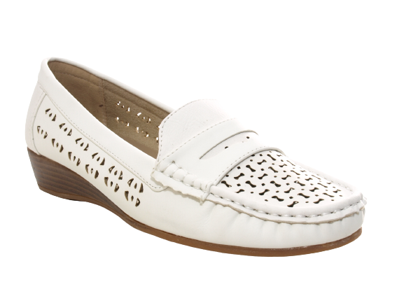 Ballerines à talons compensés pour femmes, mocassins, chaussures à enfiler, chaussures plates, loisirs, blanc # 555-37