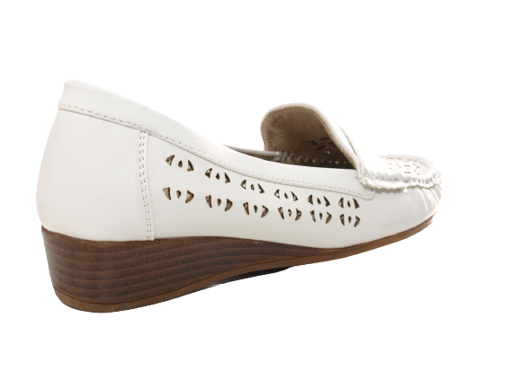 Ballerines à talons compensés pour femmes, mocassins, chaussures à enfiler, chaussures plates, loisirs, blanc # 555-37