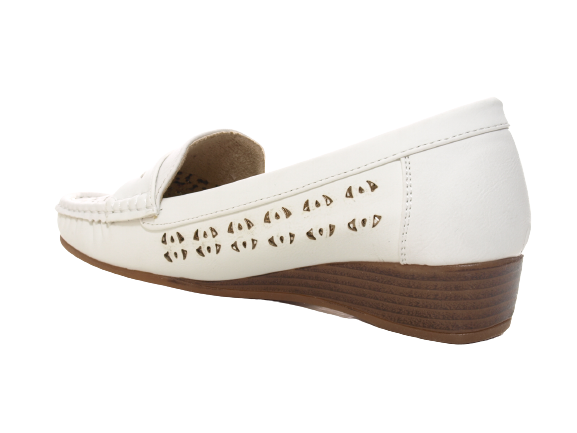 Ballerines à talons compensés pour femmes, mocassins, chaussures à enfiler, chaussures plates, loisirs, blanc # 555-37