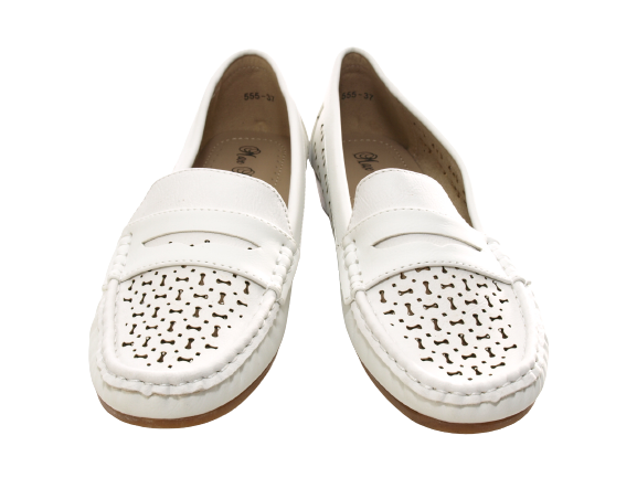 Ballerines à talons compensés pour femmes, mocassins, chaussures à enfiler, chaussures plates, loisirs, blanc # 555-37