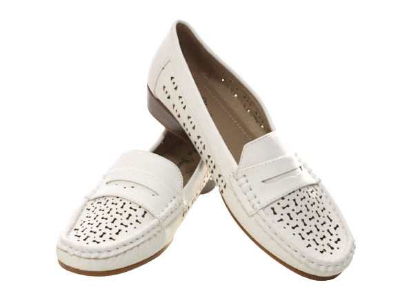 Ballerines à talons compensés pour femmes, mocassins, chaussures à enfiler, chaussures plates, loisirs, blanc # 555-37
