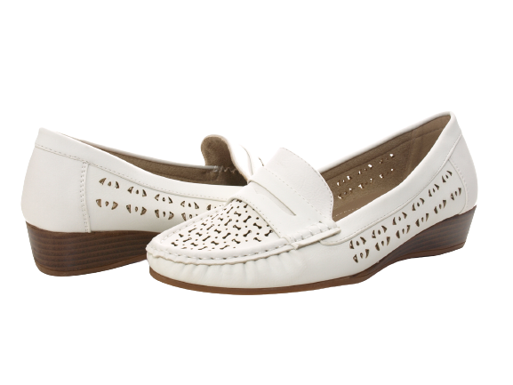 Ballerines à talons compensés pour femmes, mocassins, chaussures à enfiler, chaussures plates, loisirs, blanc # 555-37