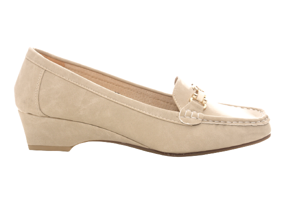 Mocassins compensés pour femme Escarpins compensés Chaussures basses Beige # 5301-1