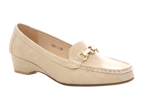 Mocassins compensés pour femme Escarpins compensés Chaussures basses Beige # 5301-1