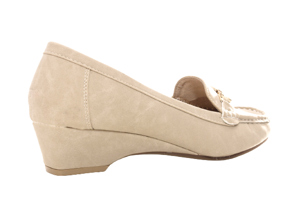 Mocassins compensés pour femme Escarpins compensés Chaussures basses Beige # 5301-1