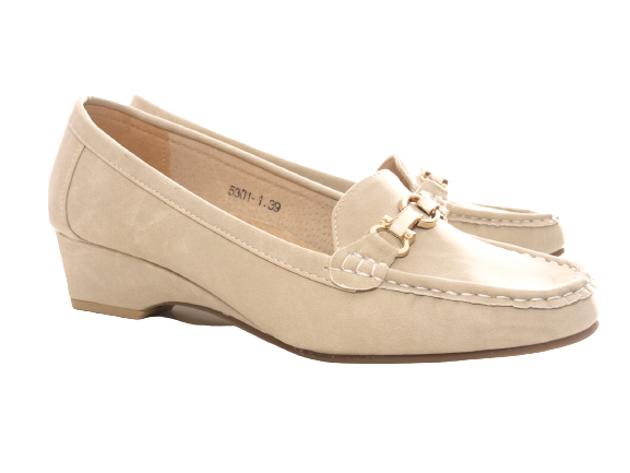 Mocassins compensés pour femme Escarpins compensés Chaussures basses Beige # 5301-1