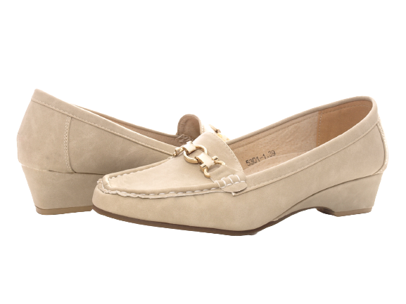 Mocassins compensés pour femme Escarpins compensés Chaussures basses Beige # 5301-1