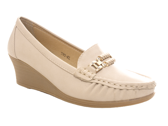Mocassins compensés pour femme Escarpins compensés Chaussures basses Kaki # 590