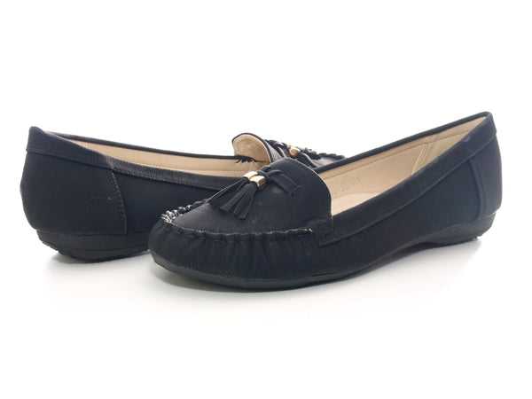 Damen Slipper Ballerina Loafer Mokassins Slip On Flats Freizeit Black #  8218