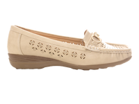 Damen Slipper Keilabsatz Ballerina Loafer Mokassins Slip On Flats Freizeit Beige # 13108-1