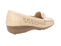 Damen Slipper Keilabsatz Ballerina Loafer Mokassins Slip On Flats Freizeit Beige # 13108-1