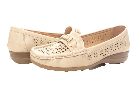 Mocassins pour femme à talon compensé, ballerines, loafers, chaussures à enfiler, plates, décontractées, beige # 13108-1