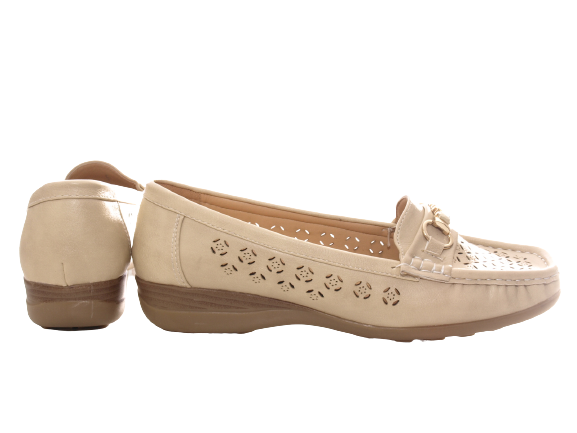 Women's Wedge Ballerina Loafers Moccasins Slip-On Flats Casual Beige # 13108-1