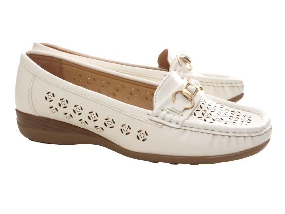 Women's Wedge Ballerina Loafers Moccasins Slip-On Flats Casual White # 13108-1