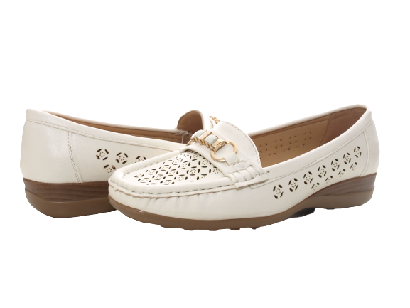 Mocassins ballerines compensées pour femmes à enfiler, chaussures plates décontractées blanc # 13108-1