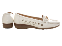 Damen Slipper Keilabsatz Ballerina Loafer Mokassins Slip On Flats Freizeit White # 13108-1