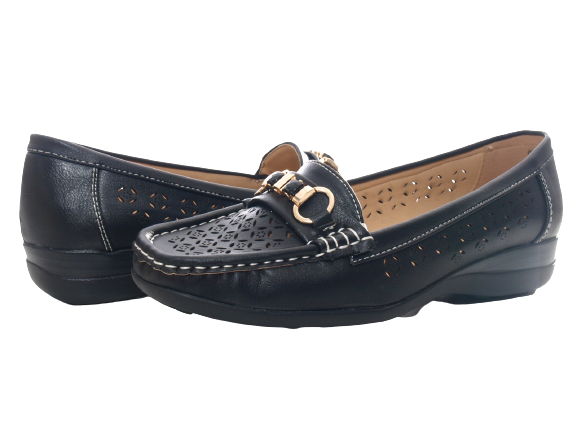 Mocassins à semelles compensées pour femmes Ballerines Loafers Slip-on Flats Décontracté Noir # 13108-1
