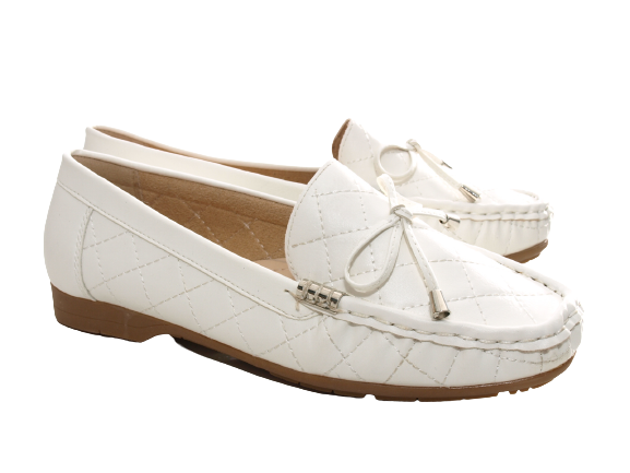 Ballerines mocassins à enfiler pour femmes, chaussures basses, style décontracté, blanc # 480
