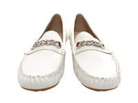 Damen Slipper Halbschuhe Ballerina Loafer Mokassins Slip On Flats Freizeit White # 184