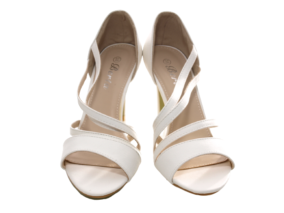 Escarpins de mariée à talons hauts pour femme, chaussures de soirée, escarpins à bride, blanc # 25816