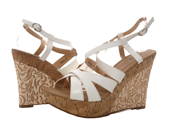 Sandales compensées à plateforme pour femmes style romain blanc # 0320