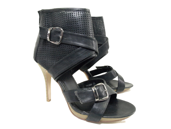 Damen High Heels Abendschuhe Pumps Riemen Black # 3559